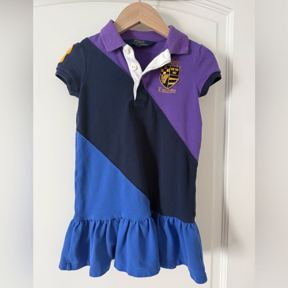 Toddler Ralph Lauren Colorblock Polo Dress - Navy, Purple & Royal Blue Size 4T